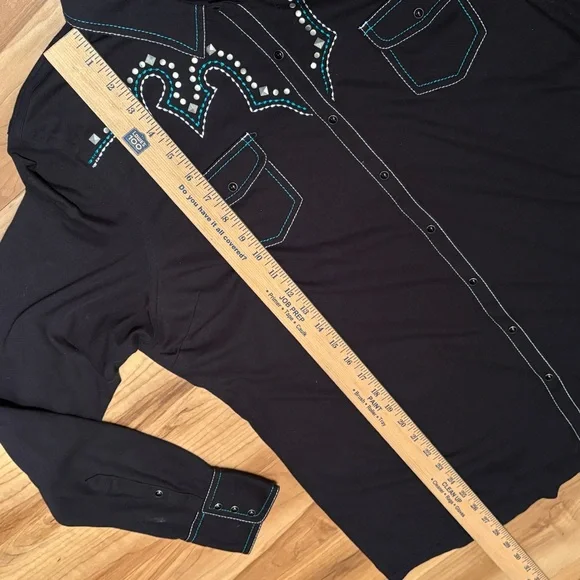 ARIAT Black Western Knit Shirt with Studded  & Embroidered Design XXL - Picture 9 of 9